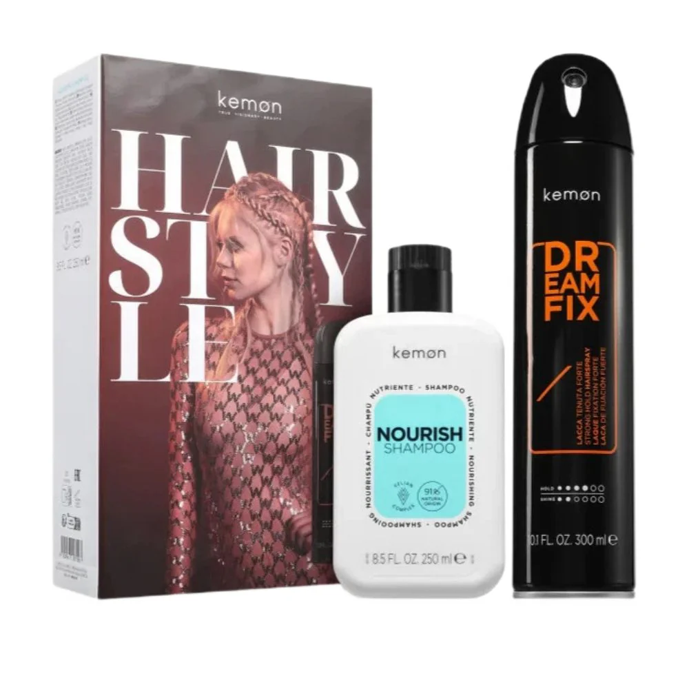 Nourish Hair zestaw odżywczy szampon do włosów zniszczonych 250ml + lakier mocno utrwalający 300ml