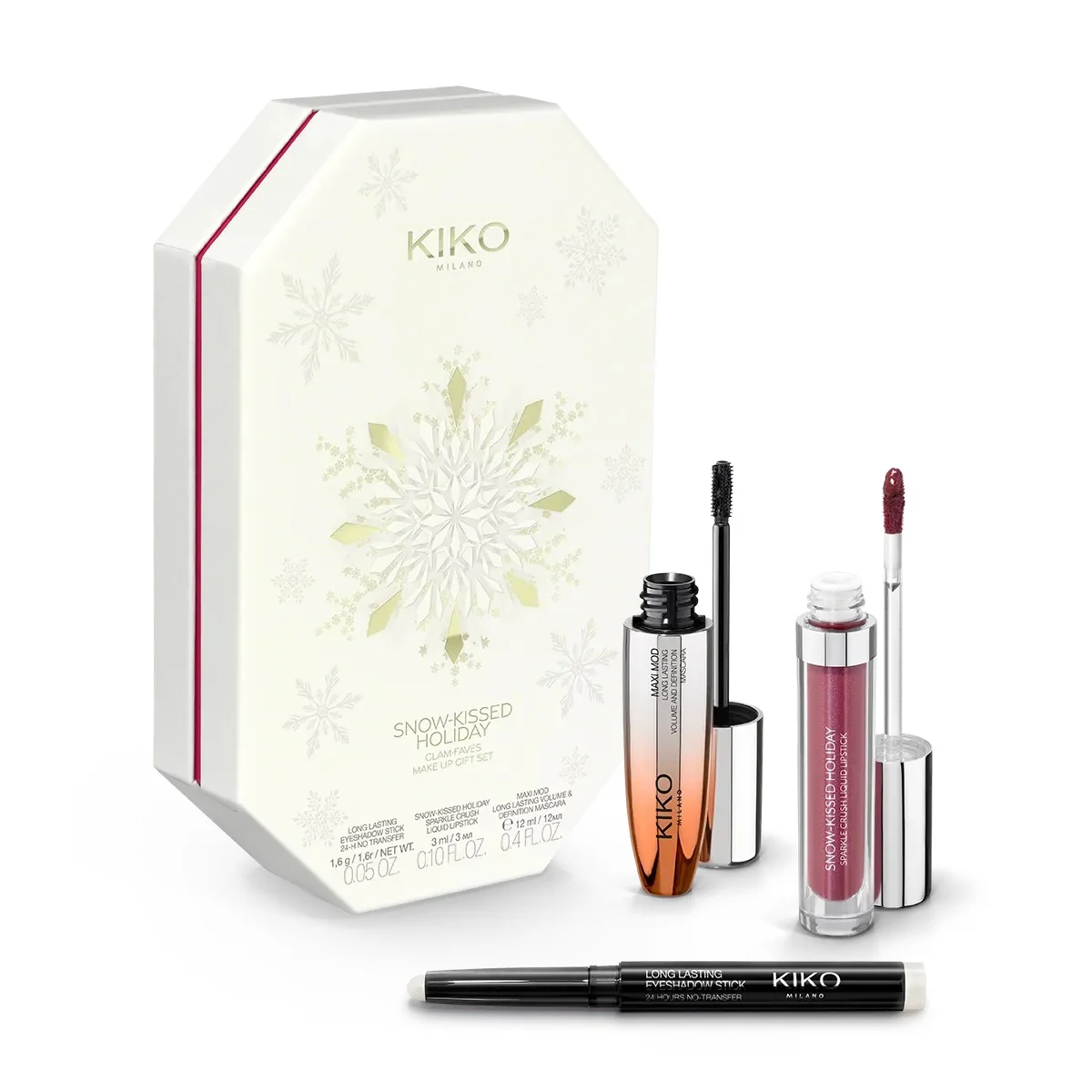 Snow-Kissed Holiday Glam-Faves Make Up Gift Set zestaw tusz do rzęs 12ml + pomadka w płynie 3ml + cień do powiek w sztyfcie 1.6g