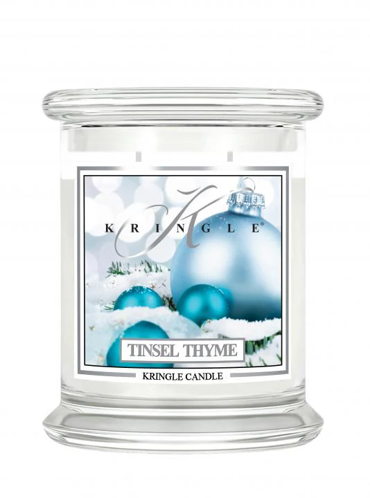 Średnia świeca zapachowa z dwoma knotami Tinsel Thyme 411g