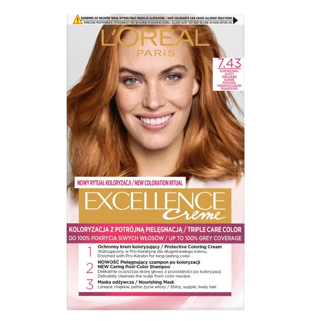 Excellence Creme farba do włosów 7.43 Blond Miedziano-Złocisty