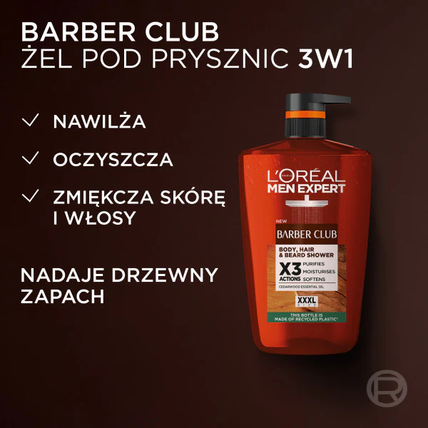 Men Expert Barber Club 3w1 żel do mycia ciała włosów i brody 1000ml - Image 3