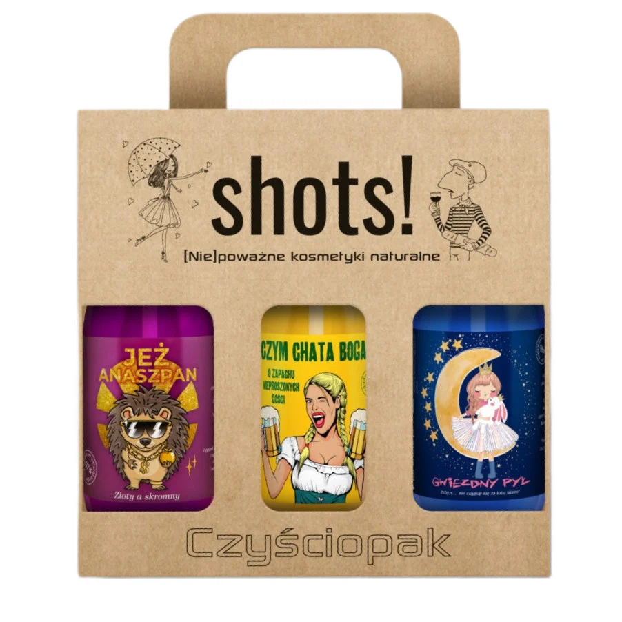Shots! Czyściopak zestaw Jeż Anaszpan żel pod prysznic 500ml + Czym Chata Bogata żel pod prysznic 500ml + Gwiezdny Pył żel pod prysznic 500ml