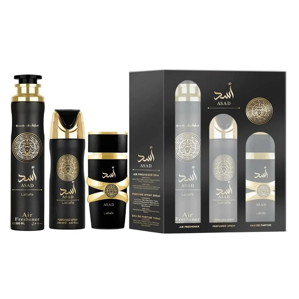 Asad zestaw woda perfumowana spray 100ml + dezodorant spray 200ml + odświeżacz powietrza 300ml