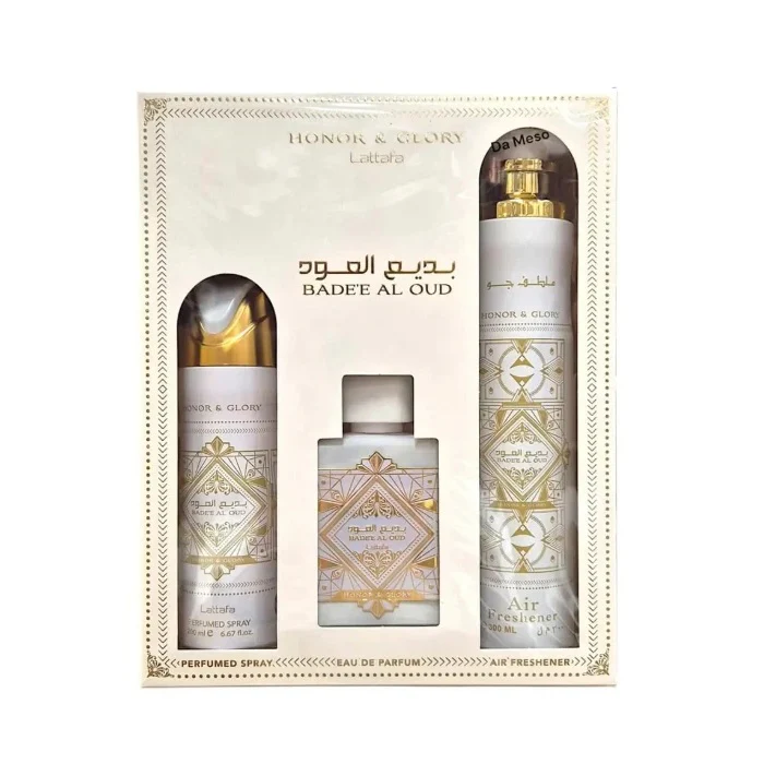 Bade'e Al Oud Honor & Glory zestaw woda perfumowana spray 100ml + dezodorant spray 200ml + odświeżacz powietrza 300ml - Image 2