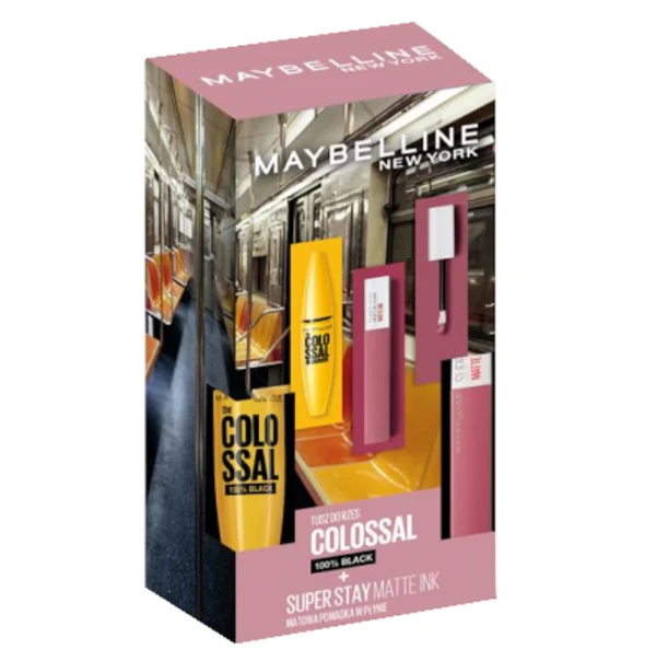 Zestaw The Colossal 100% Black Mascara tusz do rzęs 10.7ml + Super Stay Matte Ink matowa pomadka do ust 15 Lover 5ml