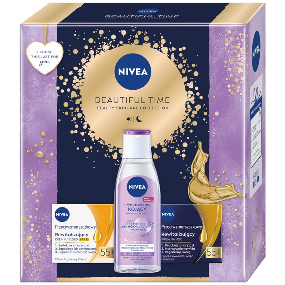 Beautiful Time zestaw kojący płyn micelarny 200ml + krem na dzień 55+ 50ml + krem na noc 55+ 50ml