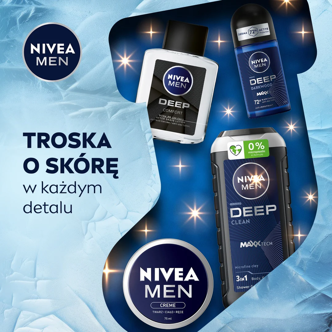 Men Deep Collection zestaw żel pod prysznic 3w1 250ml + antybakteryjna woda po goleniu 100ml + antyperspirant w kulce 50ml + uniwersalny krem 75ml - Image 7
