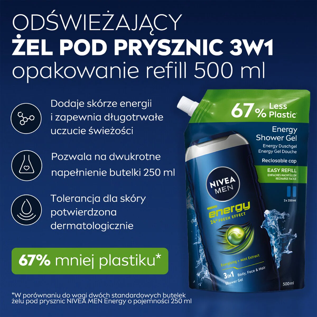 Men Energy żel pod prysznic opakowanie uzupełniające 500ml - Image 4