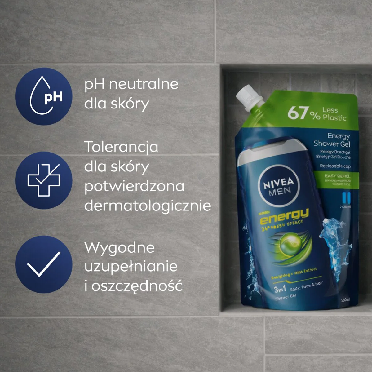 Men Energy żel pod prysznic opakowanie uzupełniające 500ml - Image 7