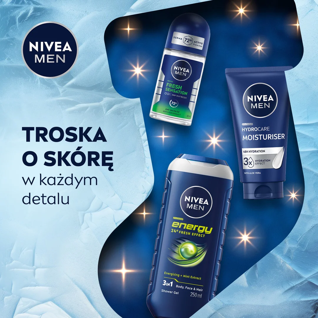 Men Feel Recharged zestaw nawilżający krem do twarzy 75ml + żel pod prysznic 3w1 250ml + antyperspirant roll-on 50ml - Image 5