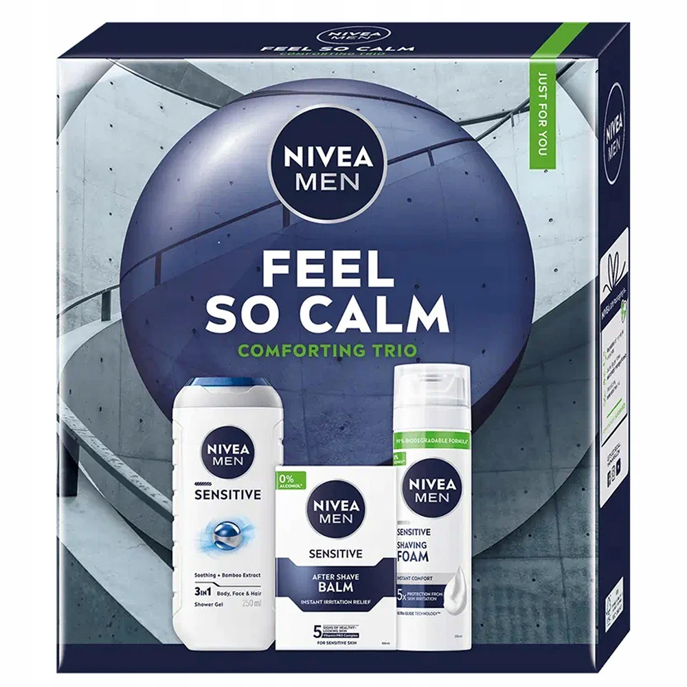 Men Feel So Calm zestaw żel pod prysznic 3w1 250ml + łagodzący balsam po goleniu 100ml + łagodząca pianka do golenia 200ml