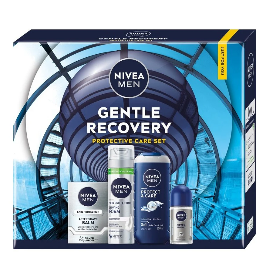 Men Gentle Recovery zestaw pianka do golenia 200ml + balsam po goleniu 100ml + żel pod prysznic 3w1 250ml + antyperspirant roll-on 50ml