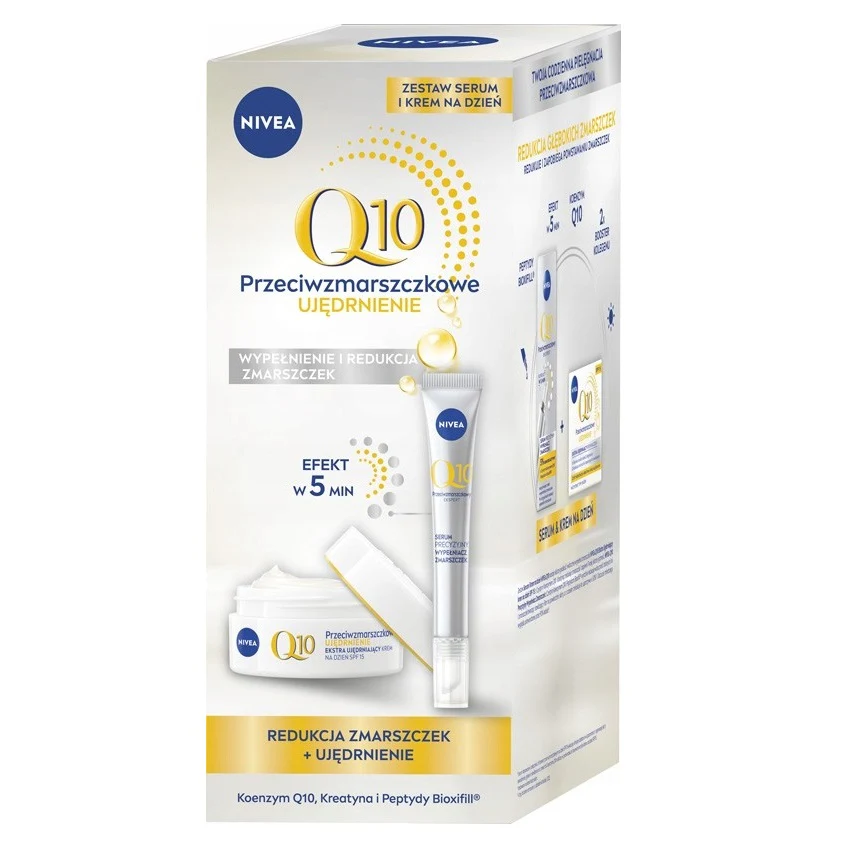 Q10 Przeciwzmarszczkowy Duet zestaw ekstra ujędrniający krem na dzień SPF15 50ml + serum precyzyjny wypełniacz zmarszczek 15ml