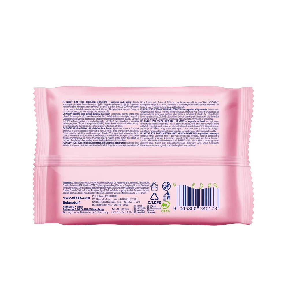 Rose Touch micelarne biodegradowalne chusteczki do demakijażu z organiczną wodą różaną 25szt - Image 2