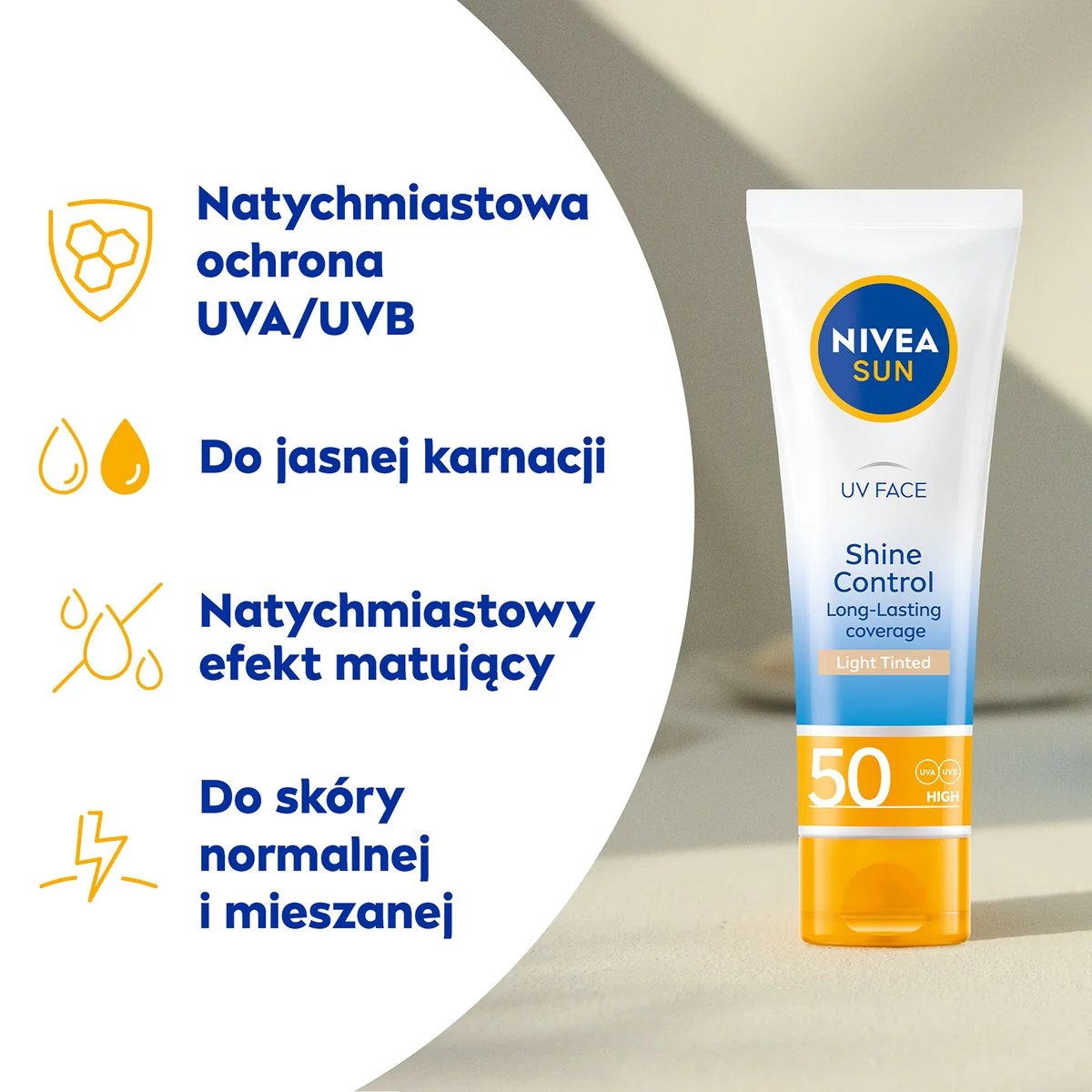 Sun UV Face Shine Control matujący krem do twarzy z wysoką ochroną SPF50 Light Tinted 50ml - Image 4