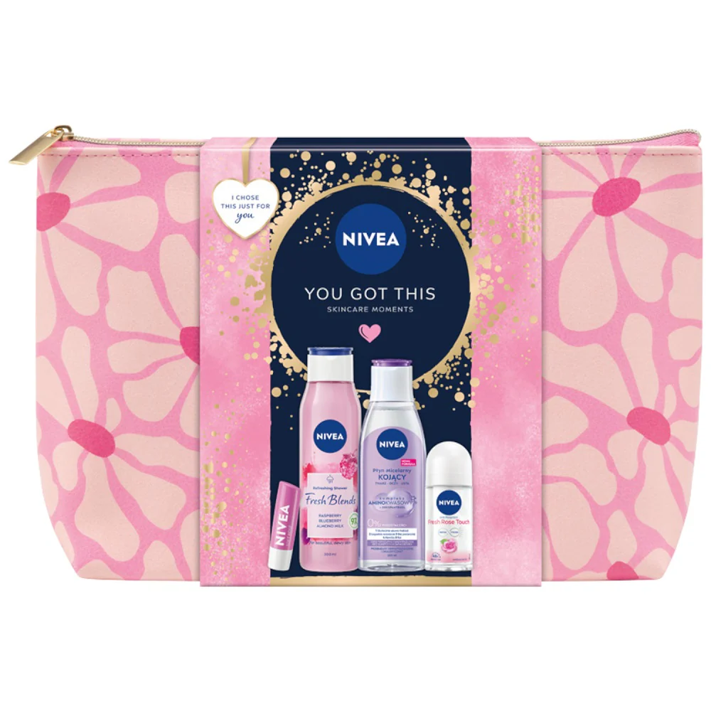 You Got This zestaw odświeżający żel pod prysznic 300ml + antyperspirant roll-on 50ml + pielęgnująca pomadka do ust 4.8g + kojący płyn micelarny 200ml + kosmetyczka