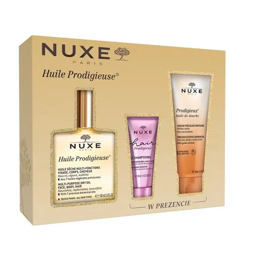 Huile Prodigieuse zestaw suchy olejek 100ml + szampon do włosów 30ml + olejek pod prysznic 100ml