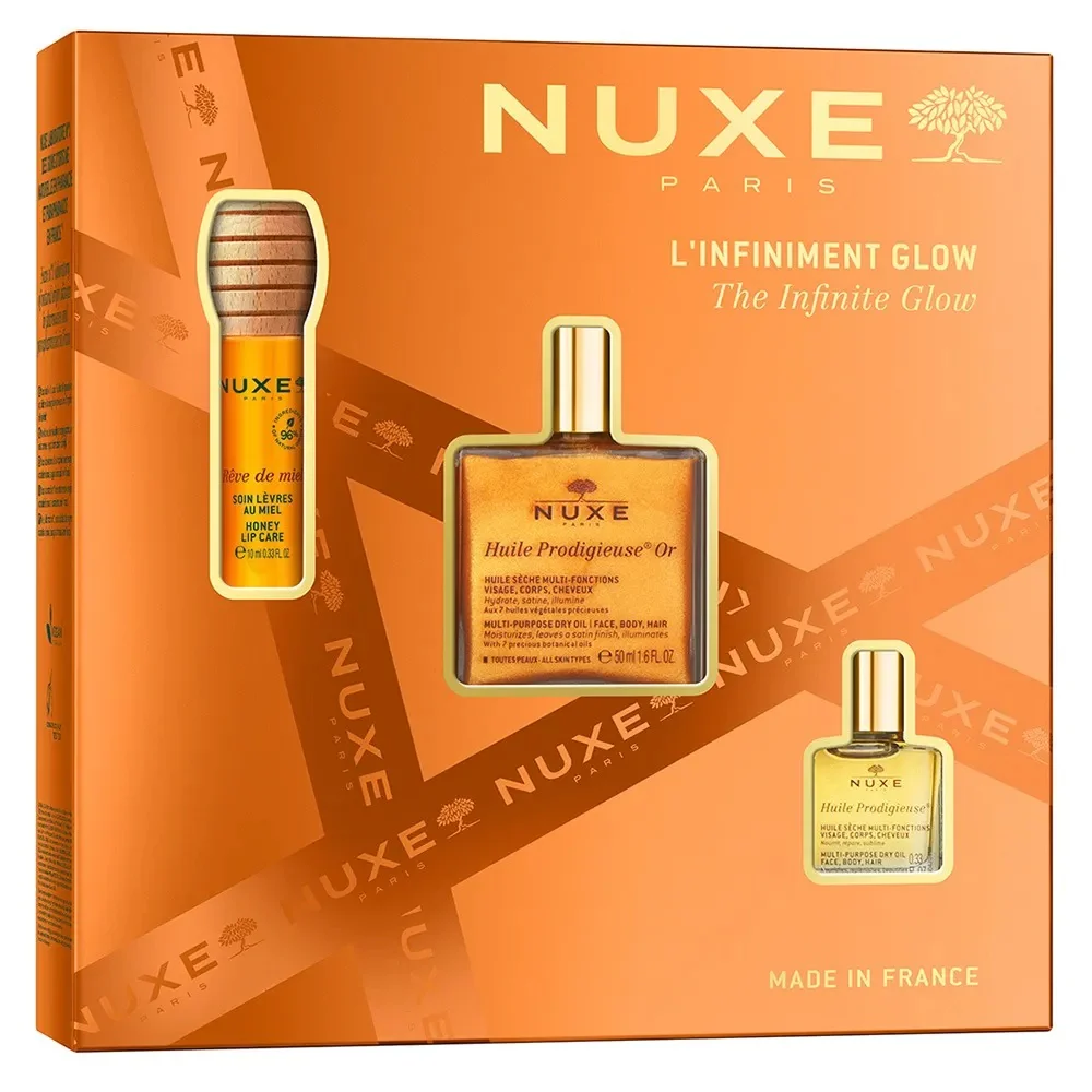 The Infinite Glow zestaw miodowy olejek do ust 10ml + suchy olejek z drobinkami 50ml + suchy olejek 10ml
