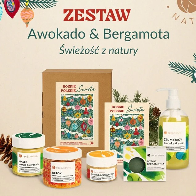 Boskie Polskie Święta zestaw masło do ciała Mango i Awokado 120g + mazidło opatrunkowe na otarcia i oparzenia 50ml + peeling do ciała Detox 200ml + żel myjący Limonka i Aloes 250ml + mydło Bergamotka 100g - Image 2