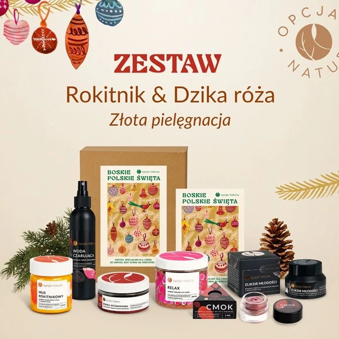 Boskie Polskie Święta zestaw woda czarująca 100ml + słodki peeling do ciała 200ml + ochronne masło do ust z żurawiną 5ml + eliksir młodoścI 50ml + mus rokitnikowy do ciała 120ml + maseczka do twarzy z glinką czerwoną 100ml - Image 2