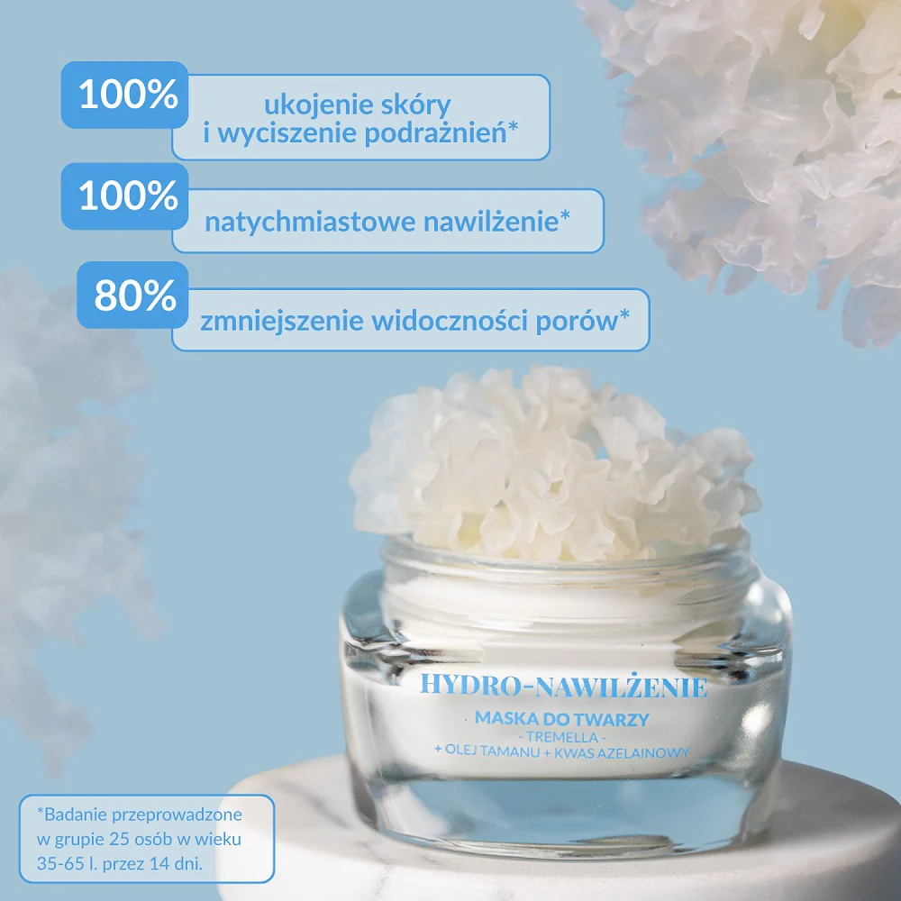 Hydro-Nawilżenie maseczka łagodząca niedoskonałości Tremella Olej Tamanu Kwas Azelainowy 50ml - Image 4
