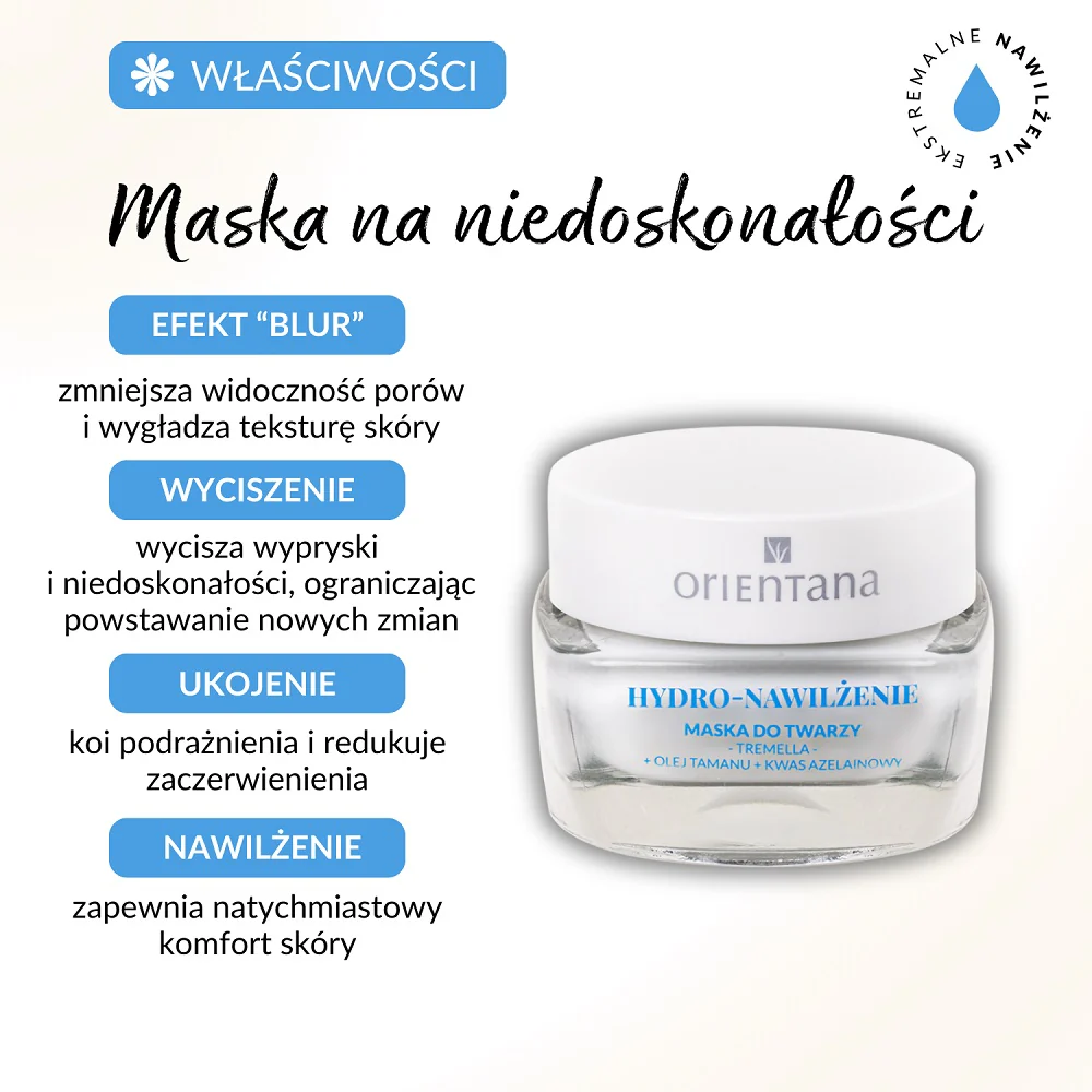 Hydro-Nawilżenie maseczka łagodząca niedoskonałości Tremella Olej Tamanu Kwas Azelainowy 50ml - Image 5