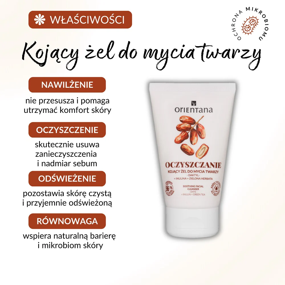 Kojący żel do mycia twarzy Daktyl i Zielona Herbata 125ml - Image 2