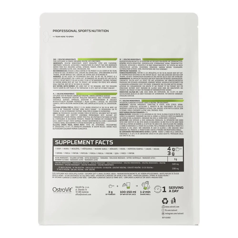 Creatine Monohydrate kreatyna monohydrat suplement diety Zielone Jabłko 500g - Image 2