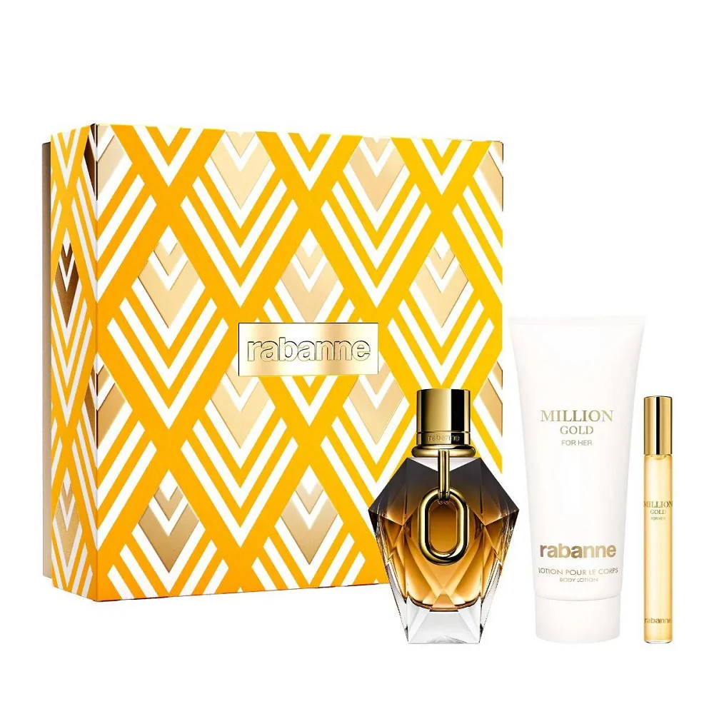 Million Gold For Her zestaw perfumy spray 90ml + balsam do ciała 100ml + perfumy spray 10ml