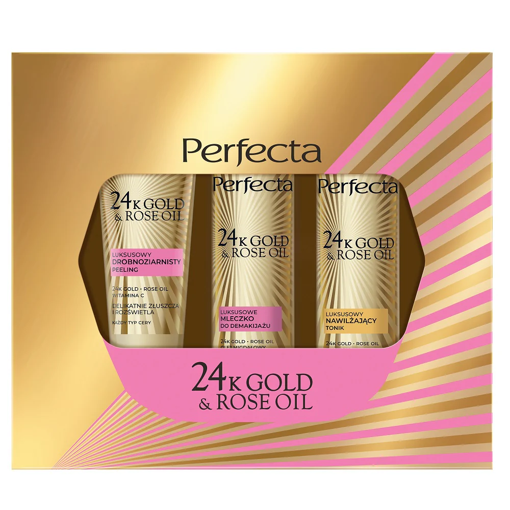 24K Gold & Rose Oil zestaw peeling drobnoziarnisty 75g + tonik nawilżający 200ml + mleczko do demakijażu 200ml - Image 3