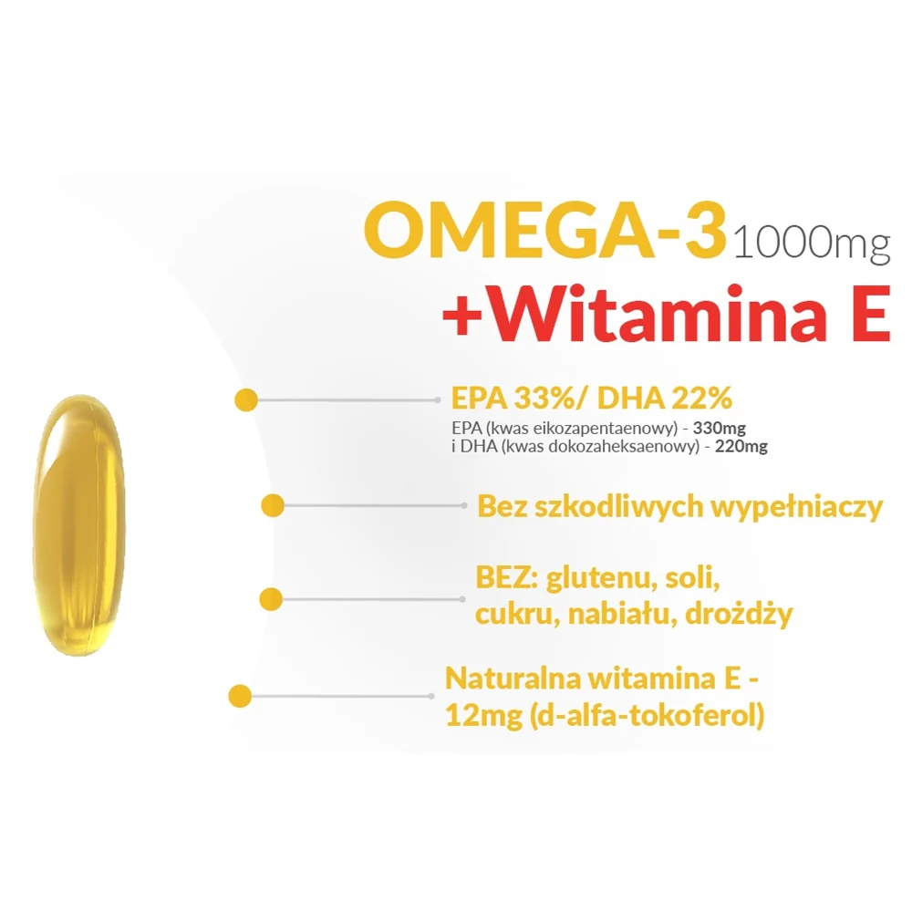 Omega 3 + Witamina E 1000mg No GMO suplement diety 90 kapsułek miękkich - Image 3