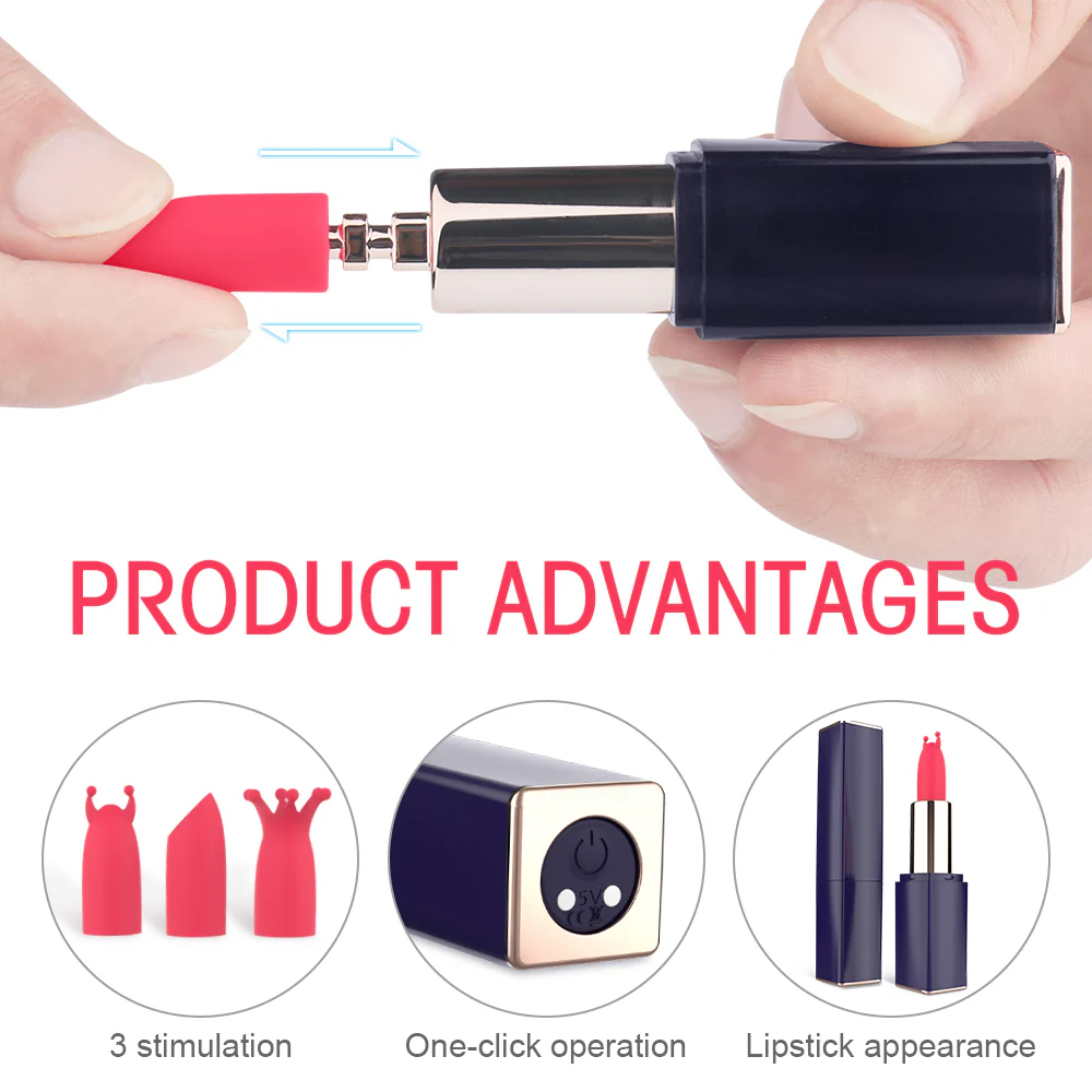 Lipstick dyskretny wibrator w etui z wymiennymi końcówkami z 9 trybami wibracji Black - Image 2