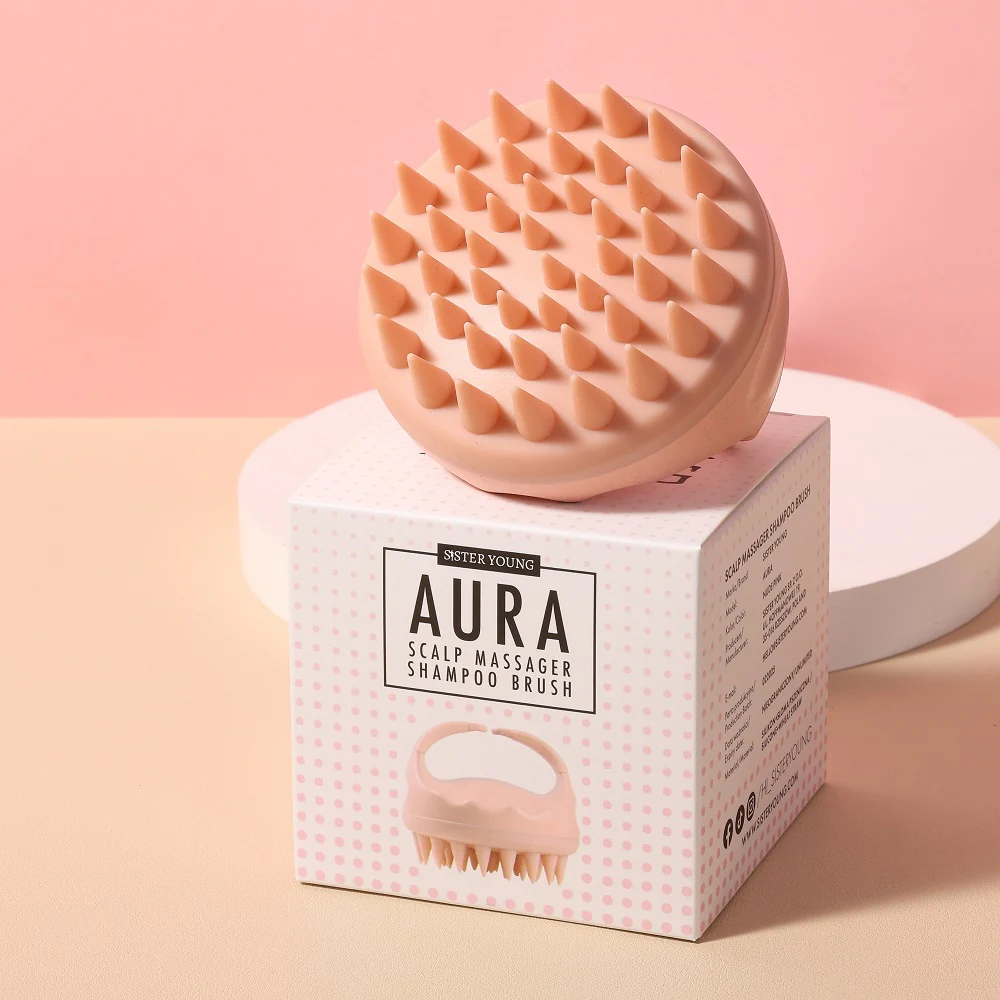 Aura Scalp Massager Shampoo Brush szczotka do mycia i masażu skóry głowy Nude Pink - Image 6