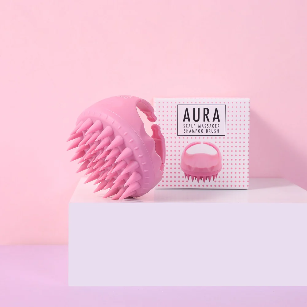 Aura Scalp Massager Shampoo Brush szczotka do mycia i masażu skóry głowy Pink - Image 4
