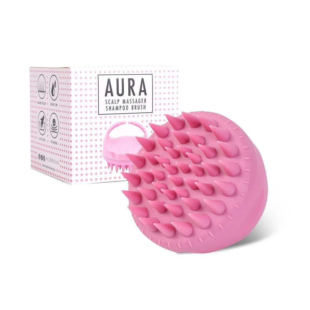 Aura Scalp Massager Shampoo Brush szczotka do mycia i masażu skóry głowy Pink - Image 5