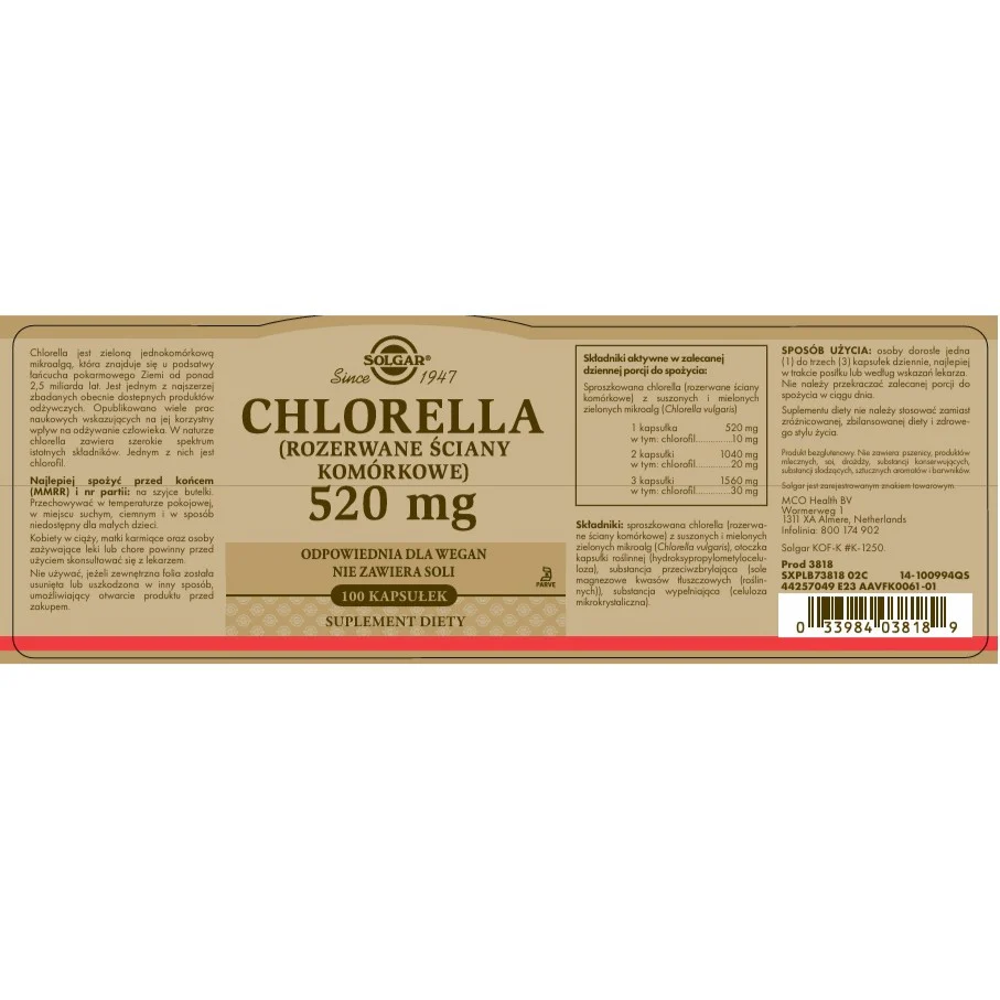 Chlorella 520mg suplement diety 100 kapsułek - Image 2