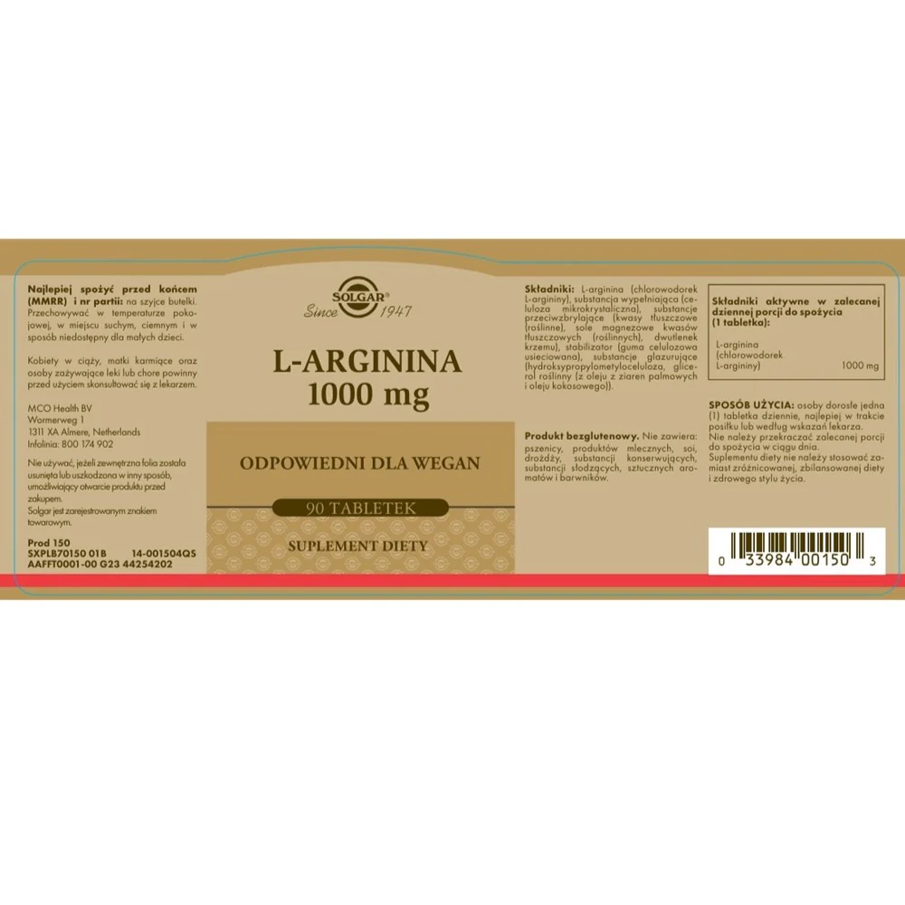 L-Arginina 1000mg suplement diety 90 tabletek - Image 2