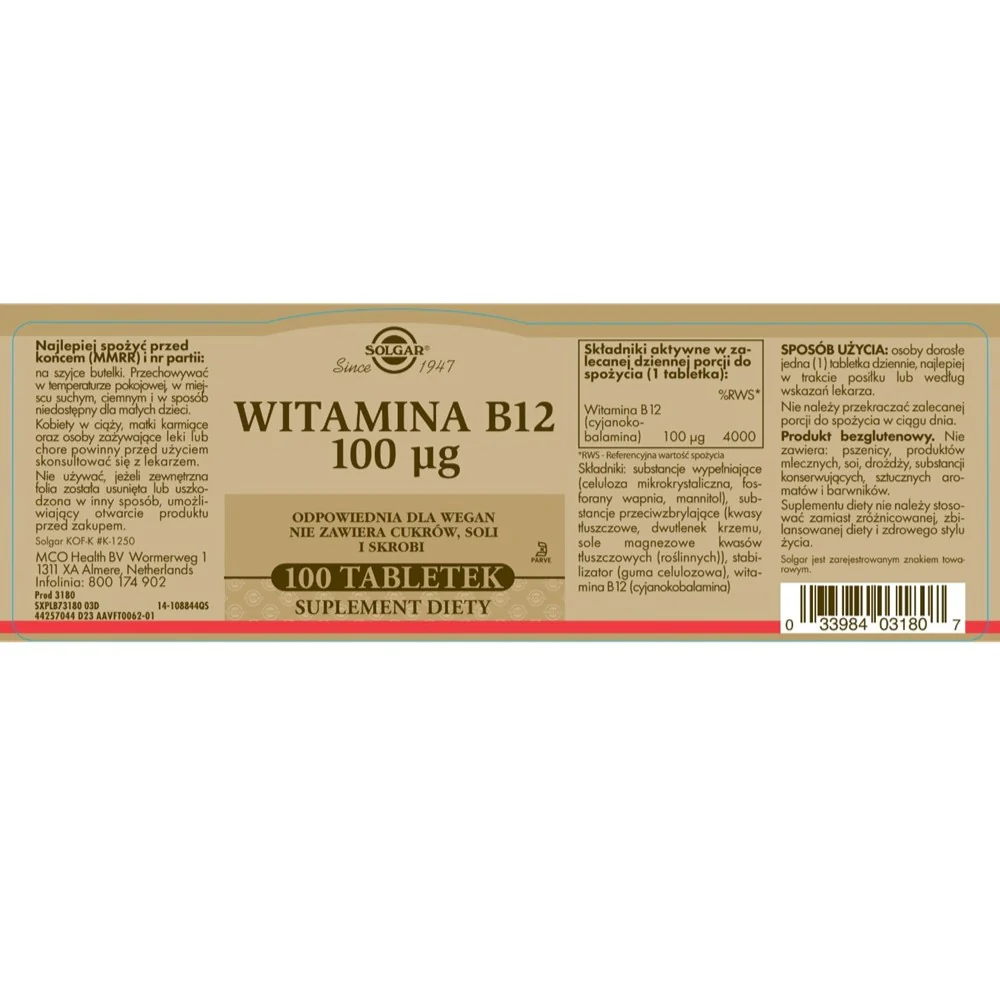 Witamina B12 suplement diety 100 tabletek - Image 2