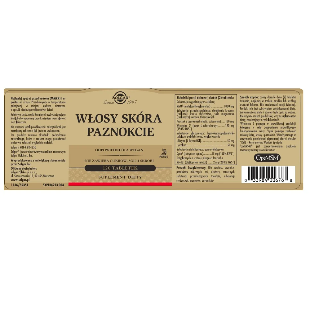 Włosy Skóra Paznokcie suplement diety 120 tabletek - Image 2