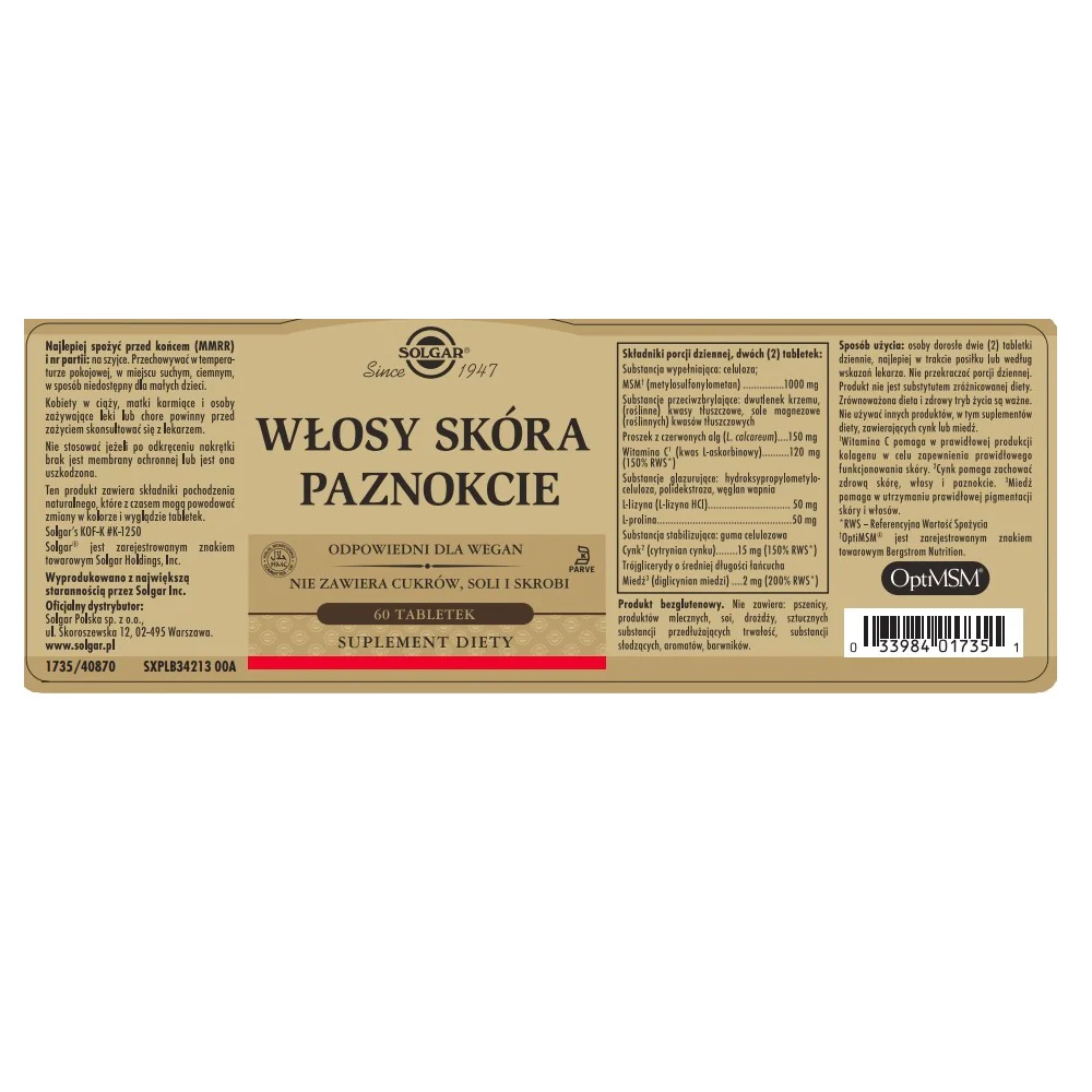 Włosy Skóra Paznokcie suplement diety 60 tabletek - Image 2