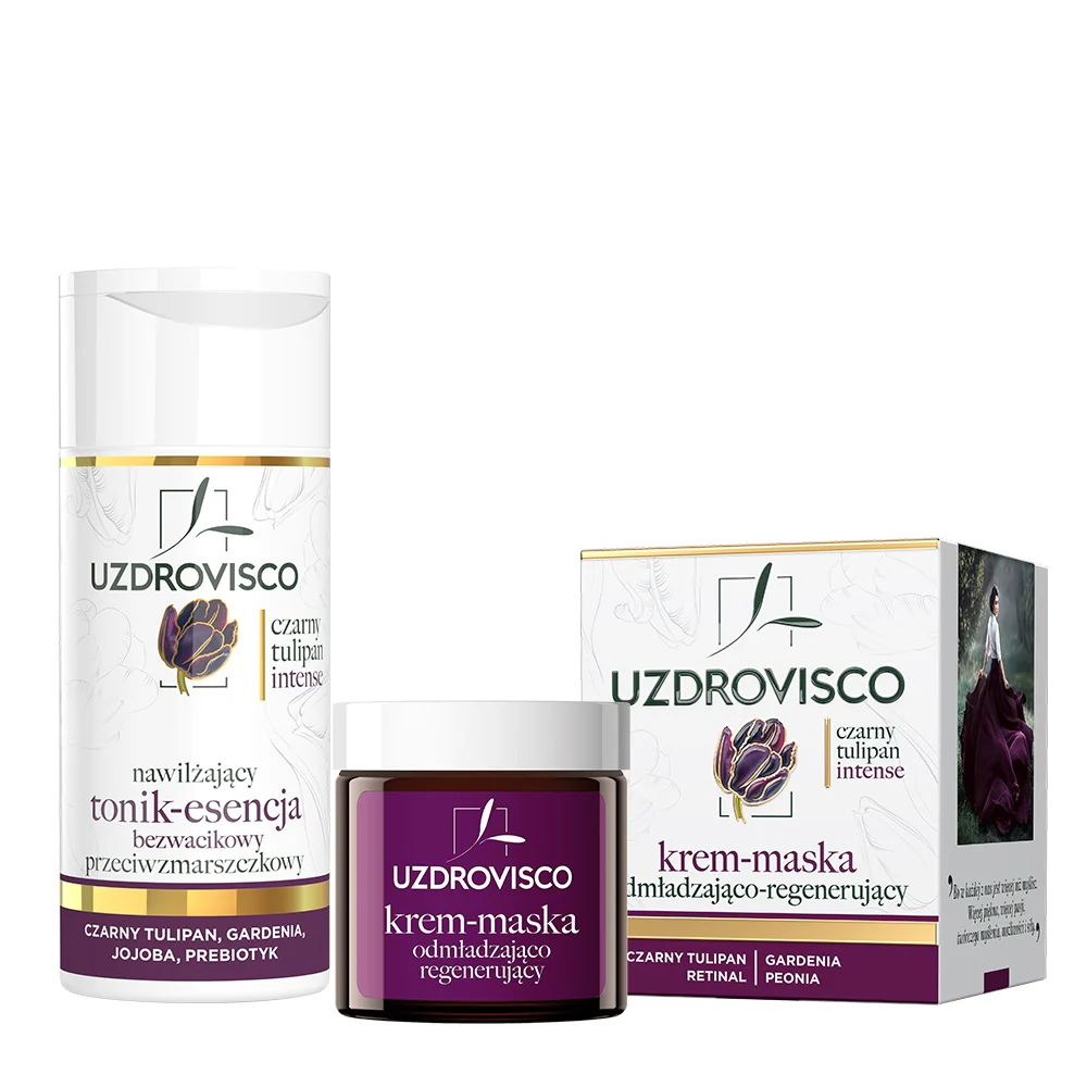 Czarny Tulipan Intense zestaw krem-maska odmładzająco-regenerujący 50ml + nawilżający tonik-esencja przeciwzmarszczkowy 150ml - Image 2