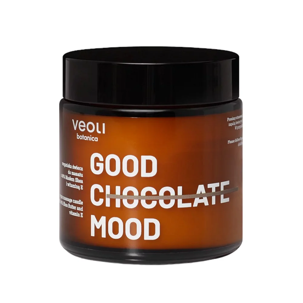 Good Chocolate Mood wegańska świeca do masażu z 40% masłem Shea i Witaminą E 100ml