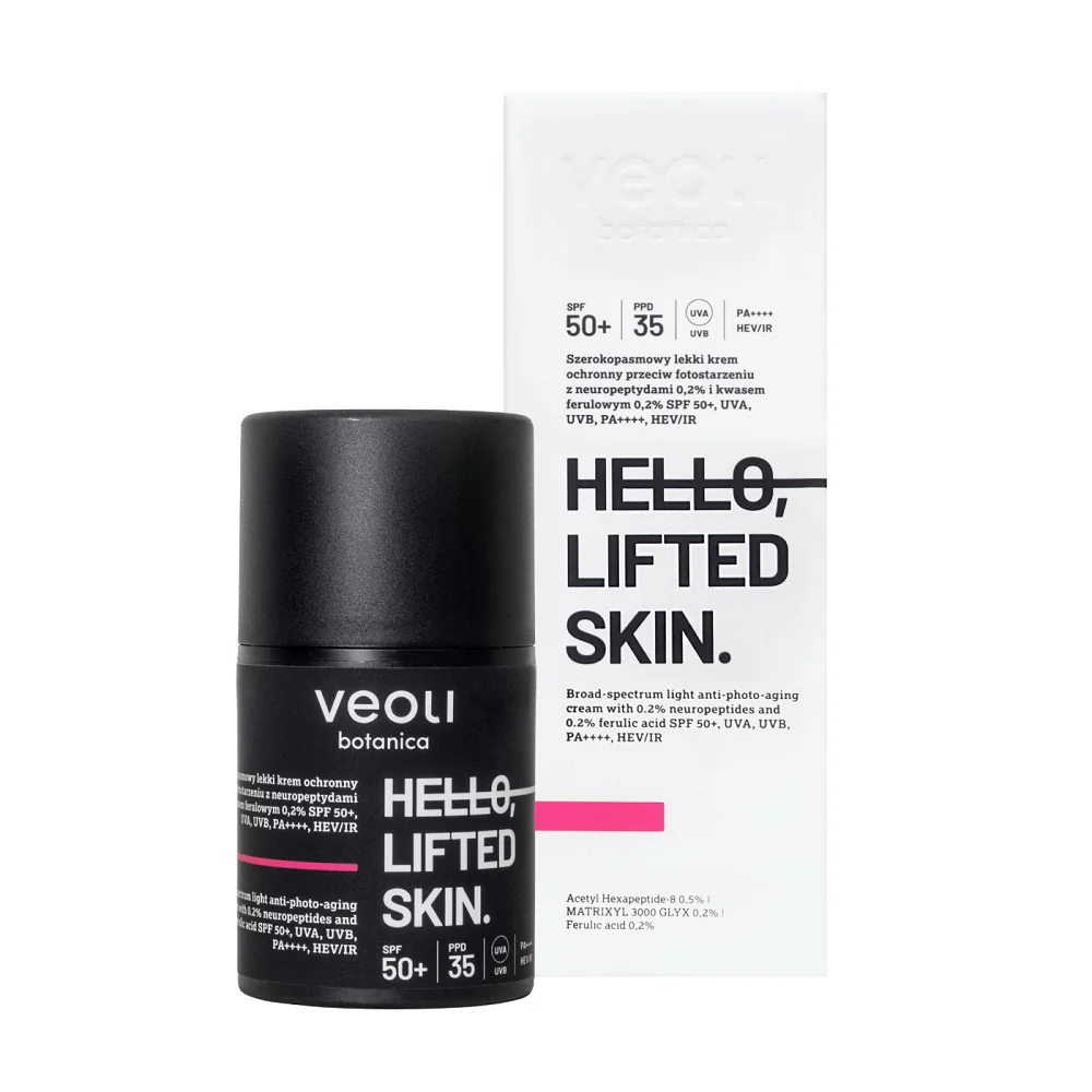 Hello Lifted Skin szerokopasmowy lekki krem ochronny przeciw fotostarzeniu z neuropeptydami 0.2% i kwasem ferulowym 0.2% SPF50+ 50ml - Image 2