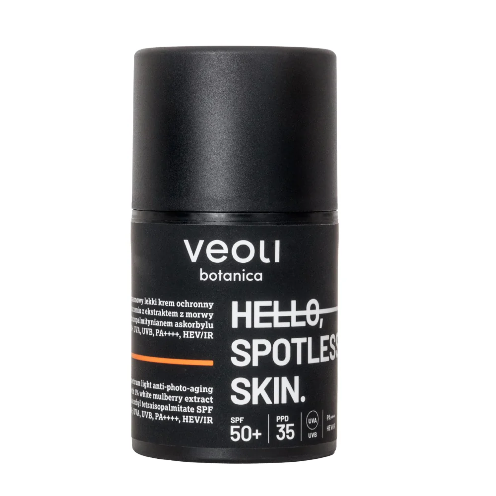 Hello Spotless Skin szerokopasmowy lekki krem ochronny przeciw fotostarzeniu z ekstraktem z morwy białej 1% i tetraizopalmitynianem askorbylu SPF50+ 50ml