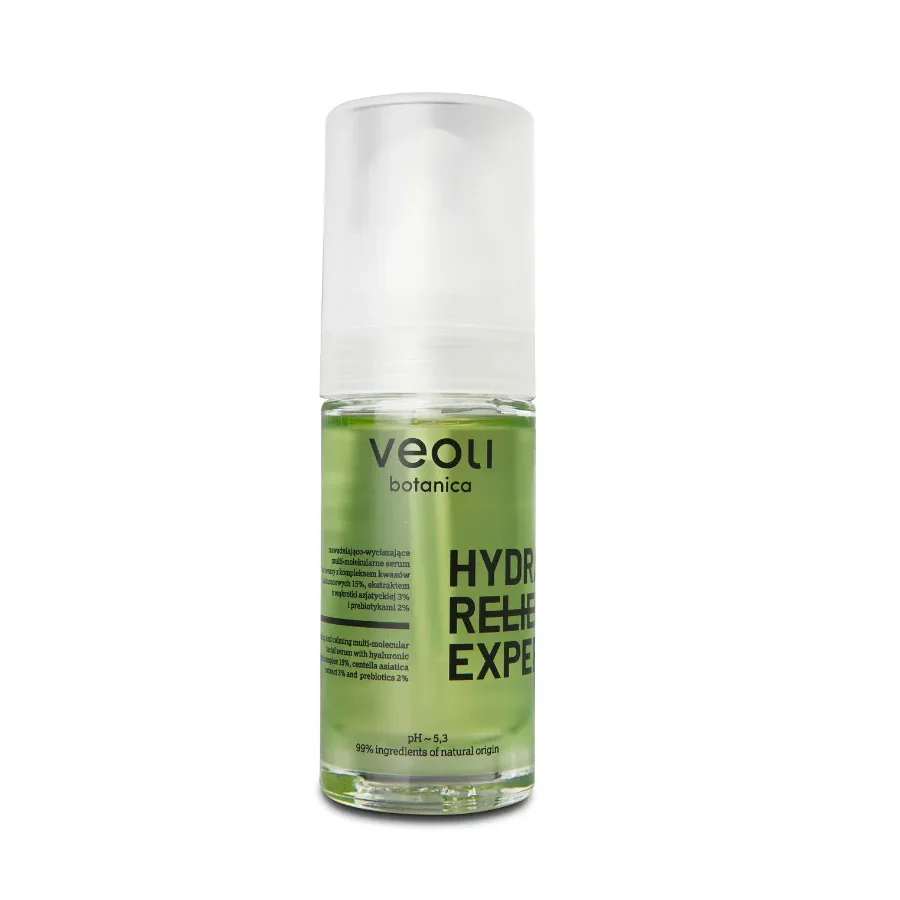 Hydra Relief Expert nawadniająco-wyciszające multi-molekularne serum do twarzy z kompleksem kwasów hialuronowych 15% ekstraktem z wąkrotki azjatyckiej 3% i prebiotykami 2% 30ml