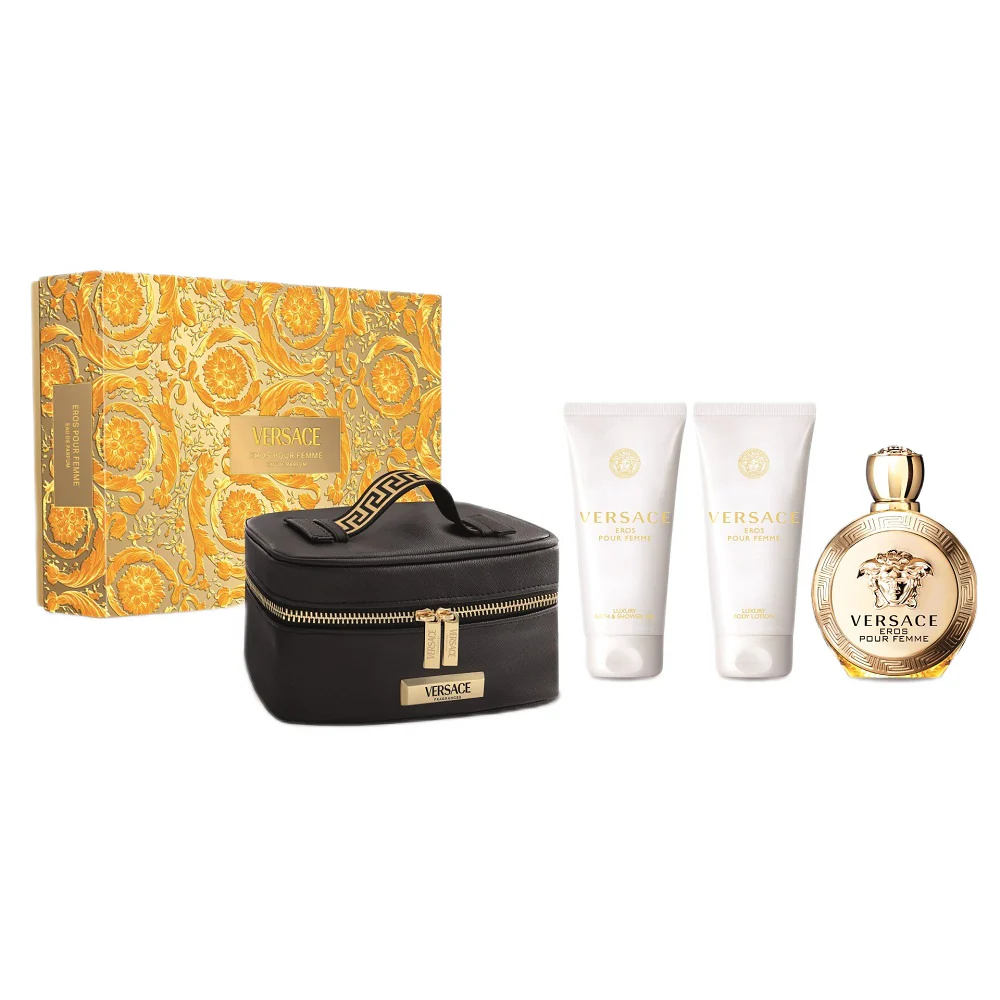 Eros Pour Femme zestaw woda perfumowana spray 100ml + balsam do ciała 100ml + żel pod prysznic 100ml + kosmetyczka