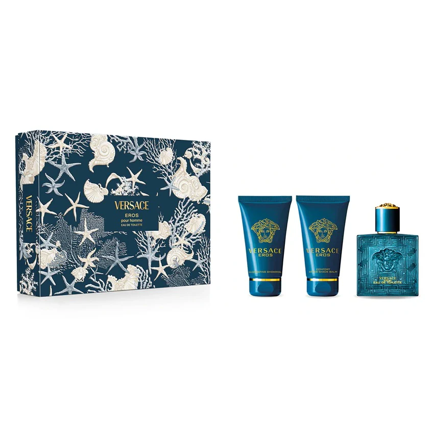 Eros Pour Homme zestaw woda toaletowa spray 50ml + żel pod prysznic 50ml + balsam po goleniu 50ml