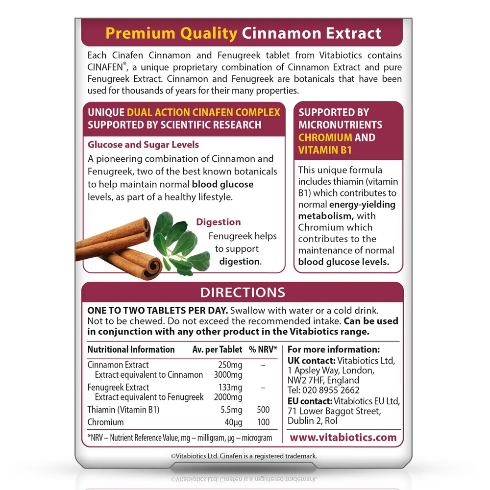 Cinafen Cinnamon & Fenugreek cynamon z kozieradką suplement diety 60 tabletek - Image 2