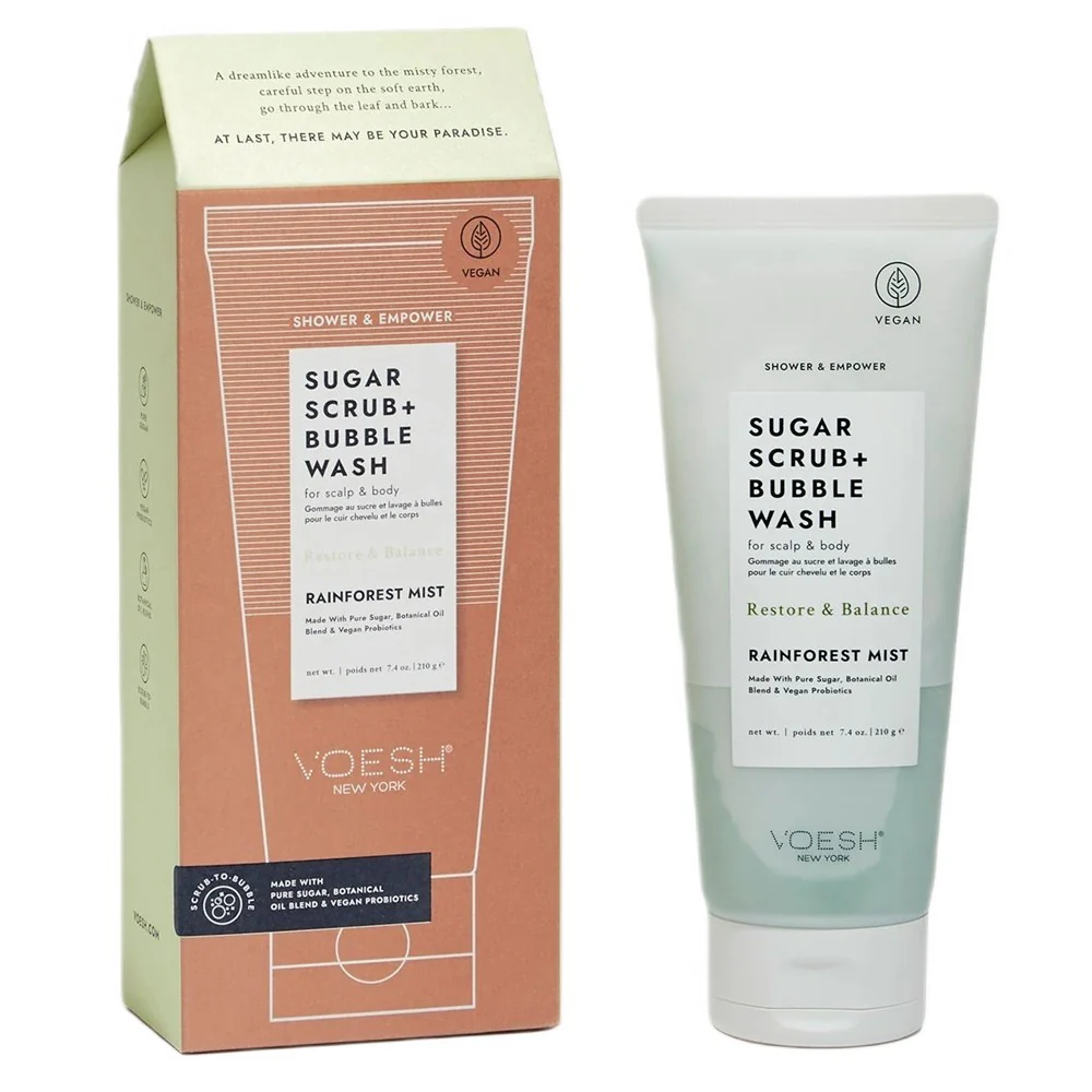 Sugar Scrub + Bubble Wash cukrowy peeling myjący do ciała i skóry głowy Rainforest Mist 210g