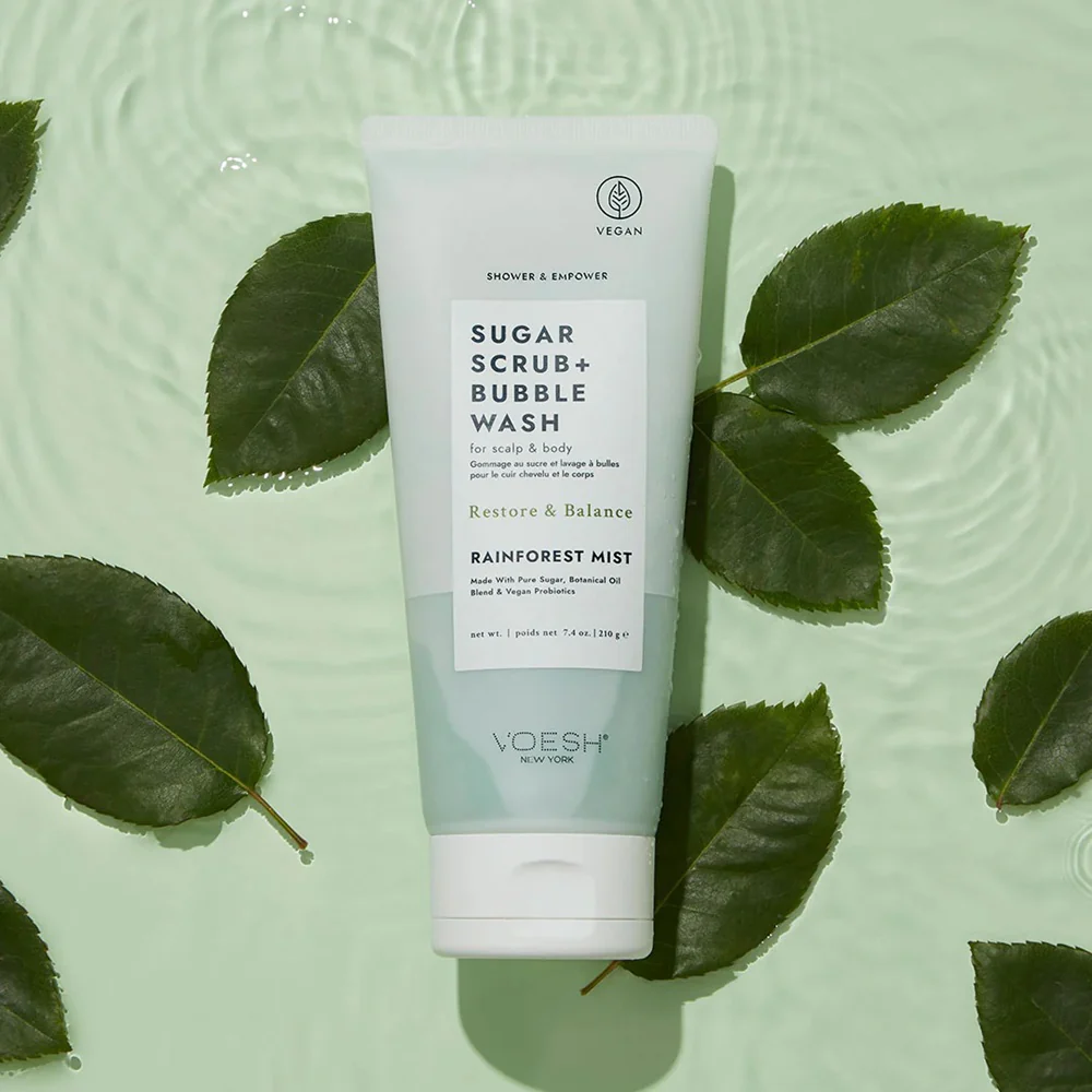 Sugar Scrub + Bubble Wash cukrowy peeling myjący do ciała i skóry głowy Rainforest Mist 210g - Image 3